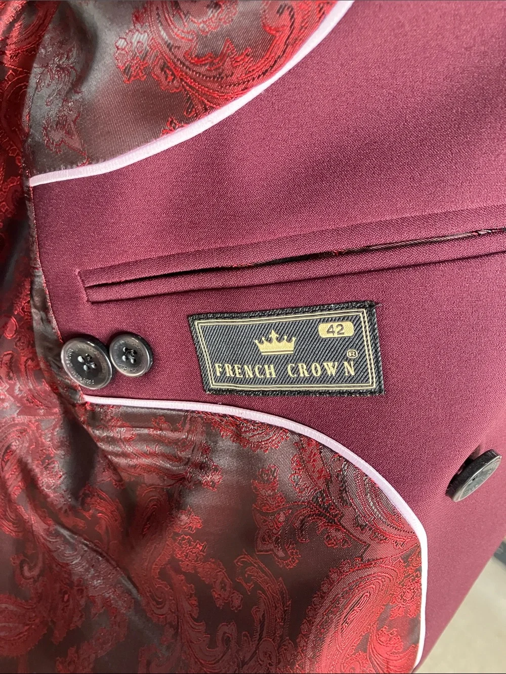 French Crown | Men's Burgundy Double-Breasted Blazer with Notch Lapel